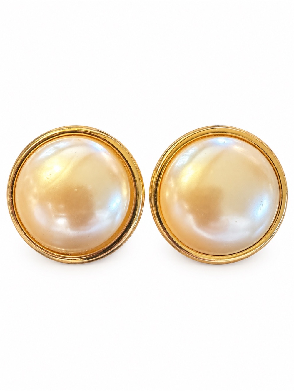Vintage Monet Oversized Faux Pearl Clip-On Earrings Gold Tone Signed